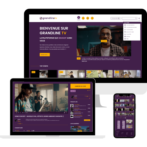 ordinateur tablette téléphone avec plateforme Grandline-tv